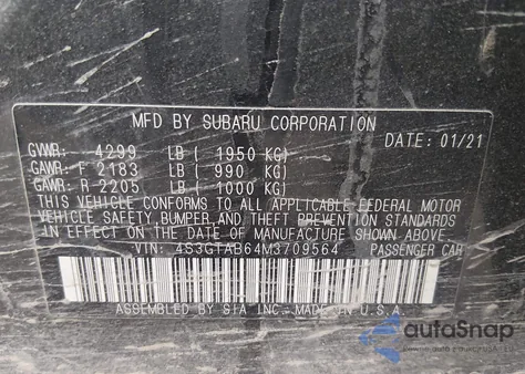 2021 Subaru Impreza 5-Door z USA, uszkodzony, nr VIN 4S3GTAB64M3709564